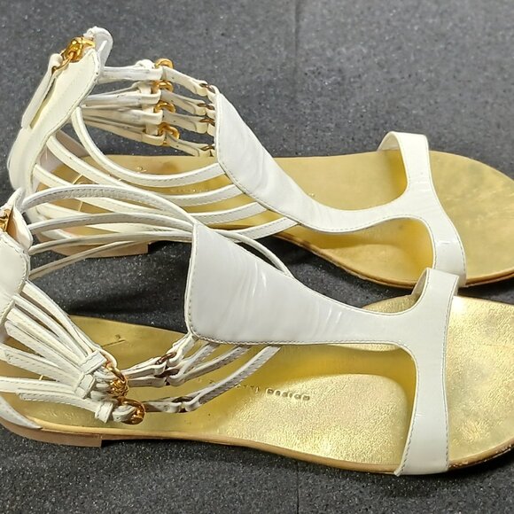 Giuseppe Zanotti E0SP05 White Gold Gladiator Sandals 37.5 / US 7.5 w/ Box Good C - Picture 2 of 16